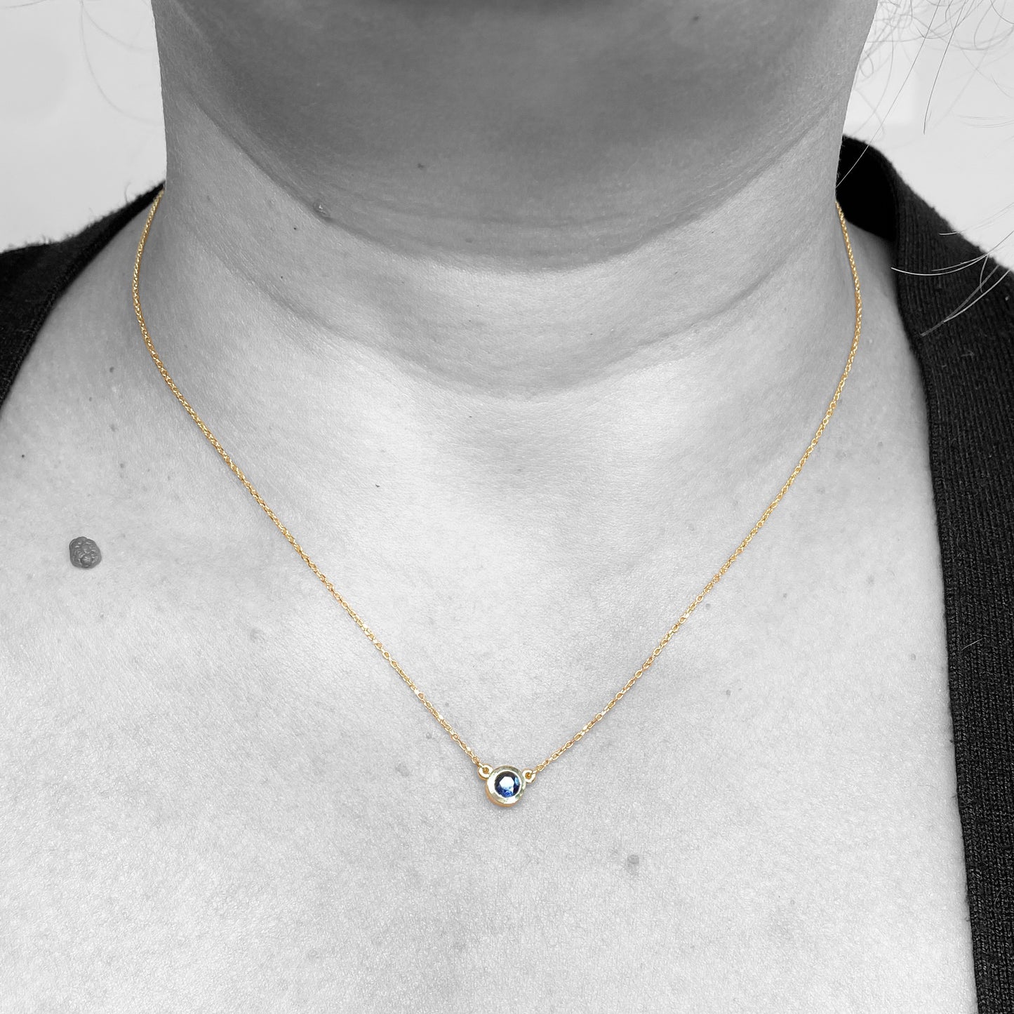 14ky Solitaire Blue Sapphire Necklace