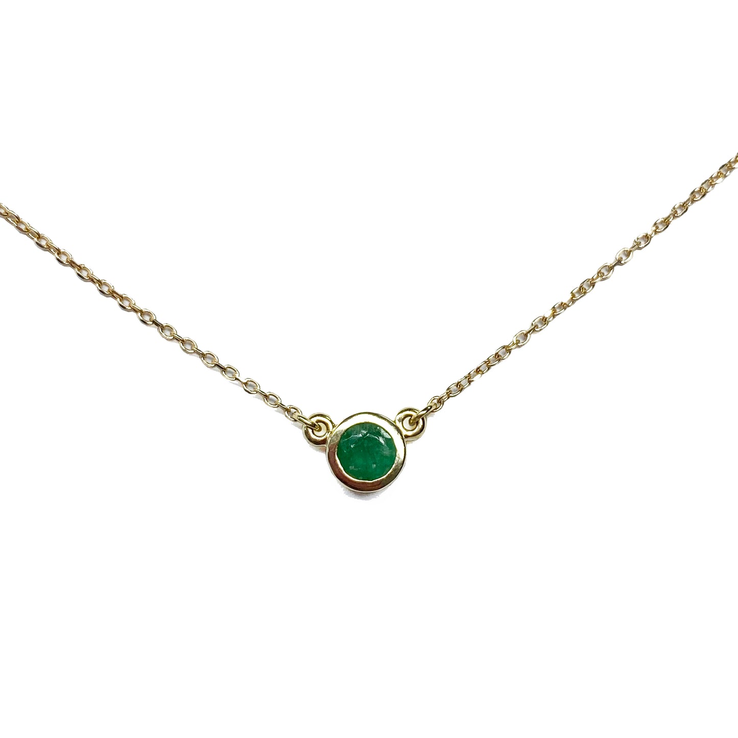 14ky Solitaire Emerald Necklace