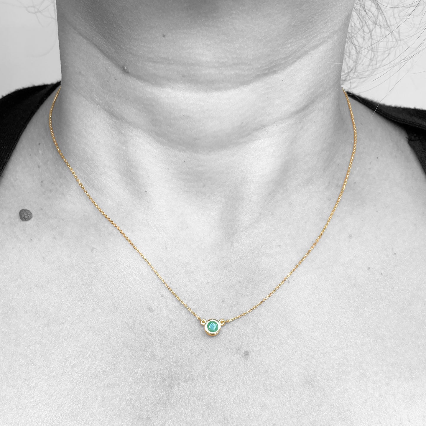 14ky Solitaire Emerald Necklace