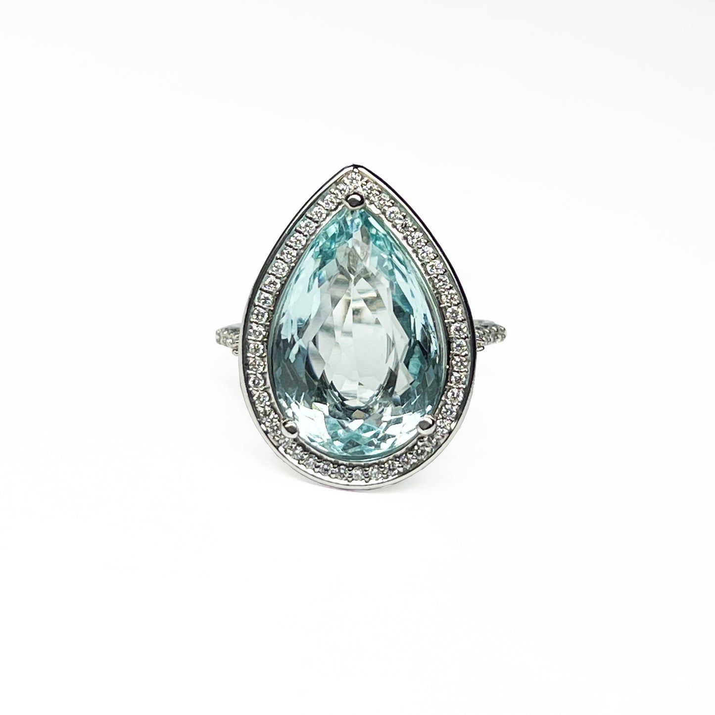 14kw Aquamarine Halo Diamond Ring