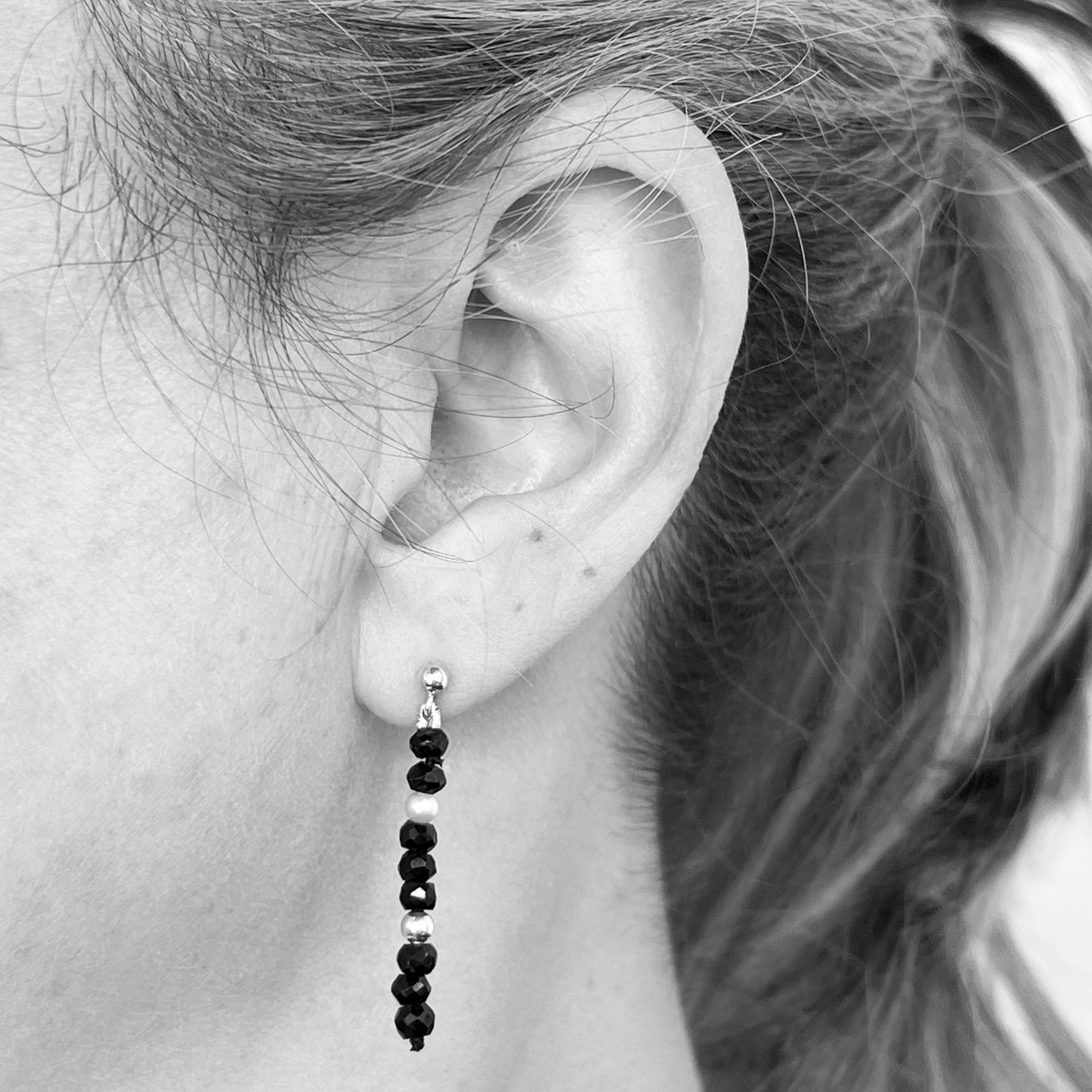 Silver Black Spinel Earrings