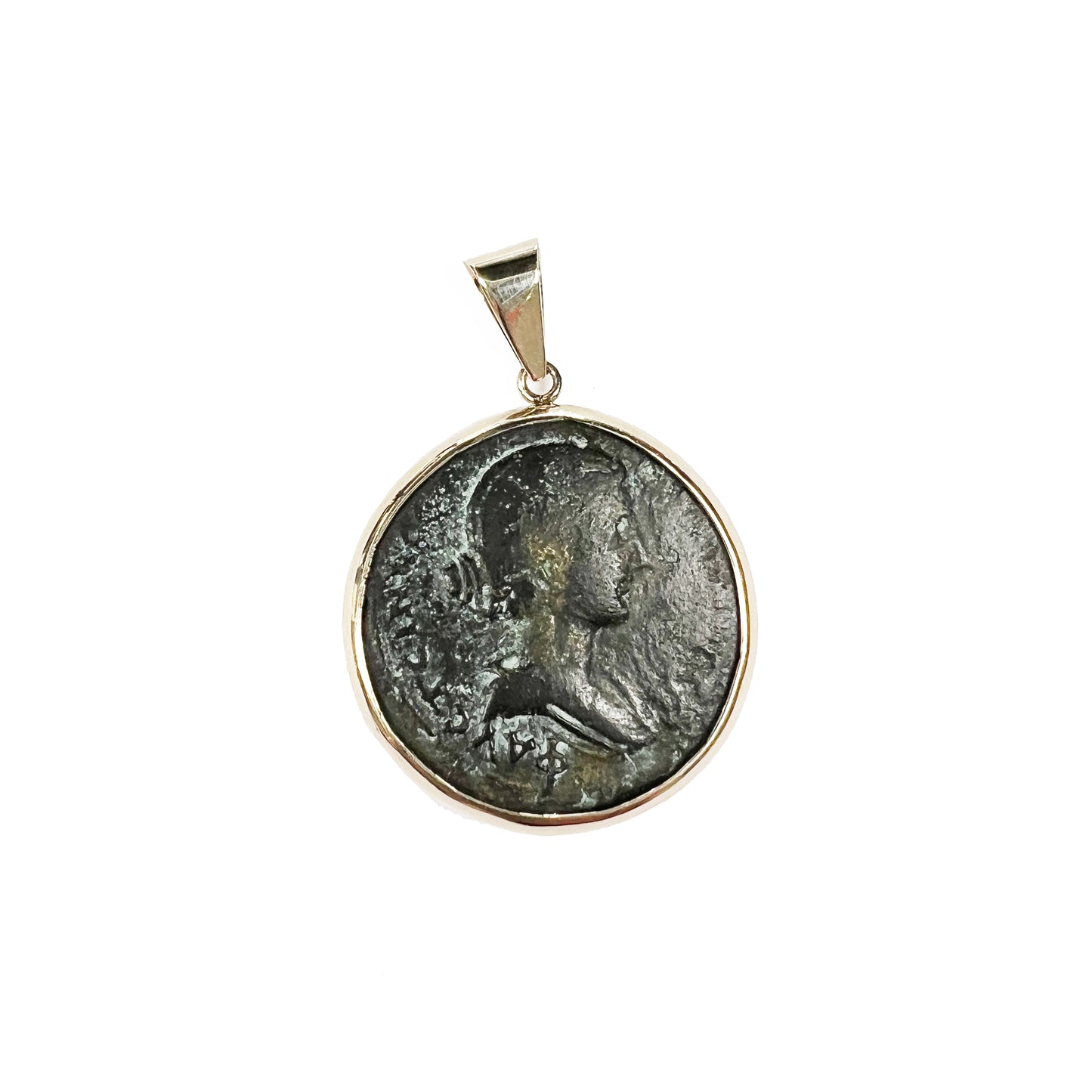 14ky Pendant with Antique Bronze Coin