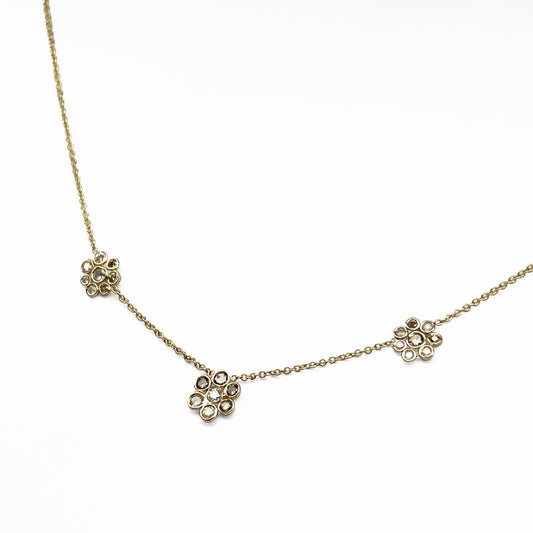 14ky Three Diamond Flowers Necklace