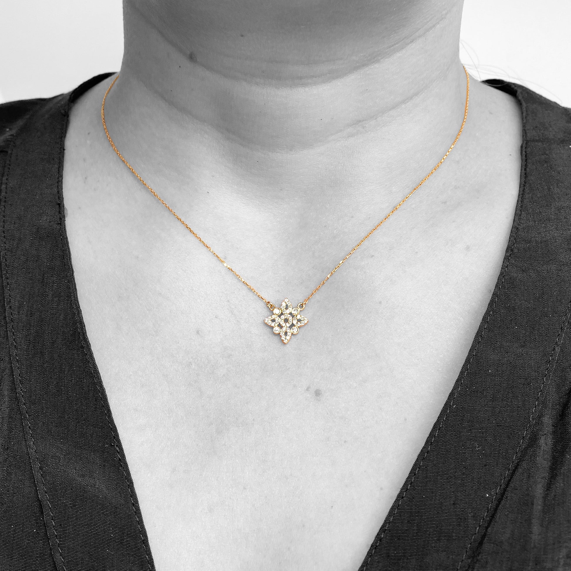 18ky Diamond Flower Necklace by Ferro & Fiori - eklektic jewelry studio