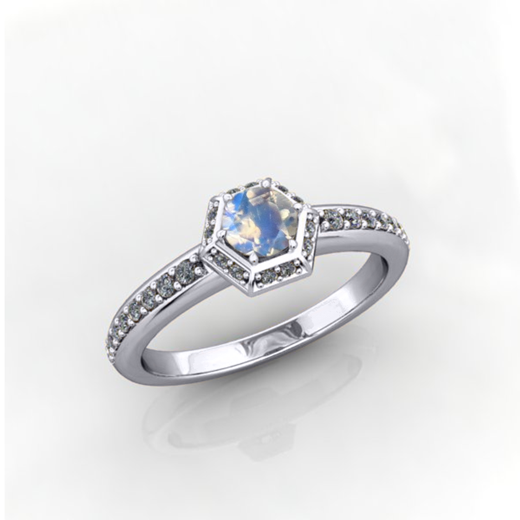Moonstone and Diamonds Ring - eklektic jewelry studio