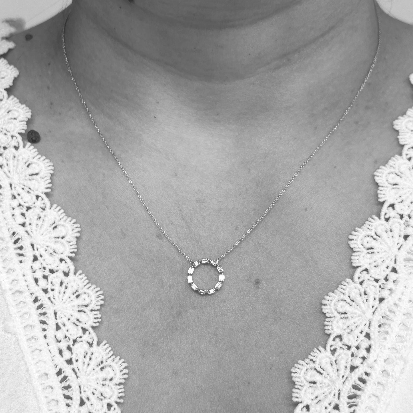 14kw Baguette Diamond Circle Necklace 0.25ctw
